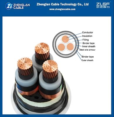 Подземный бронированный силовой кабель стальной проволоки бронированная изоляция xlpe 8,7/15kv YJV32 3x150mm2 IEC 60502-2