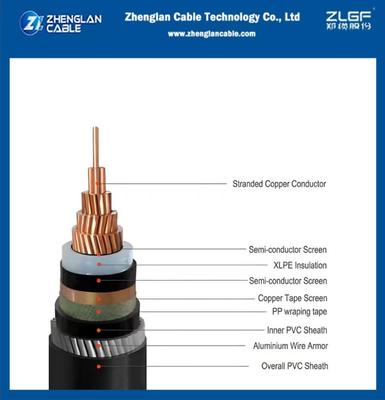 Подземный силовой кабель 19/33 кВ с медным экраном + броней из алюминиевой проволоки, одножильный 1x500мм2, IEC 60502-2